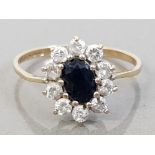 9CT GOLD SAPPHIRE AND CZ RING, 1.5G SIZE M