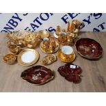 GILT TEA WARE BY ROYAL WINTON AND ROYAL WORCESTER TOGETHER WITH CARLTON WARE DISHES