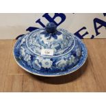 A CAREY BLUE AND WHITE DOMESTIC CATTLE LIDDED TUREEN CIRCA 1820 26CM DIAMETER