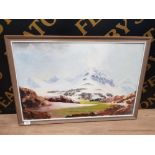 AN OIL PAINTING BY JIM PARRACK SNOWY MOUNTAIN SCENE 50 X 75CM
