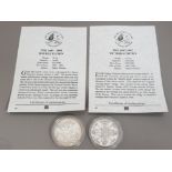 TWO QUEEN VICOTORIA SILVER COINS INCLUDES 1889 CROWN AND 1889 DOUBLE FLORIN BOTH WITH CERTIFICATES