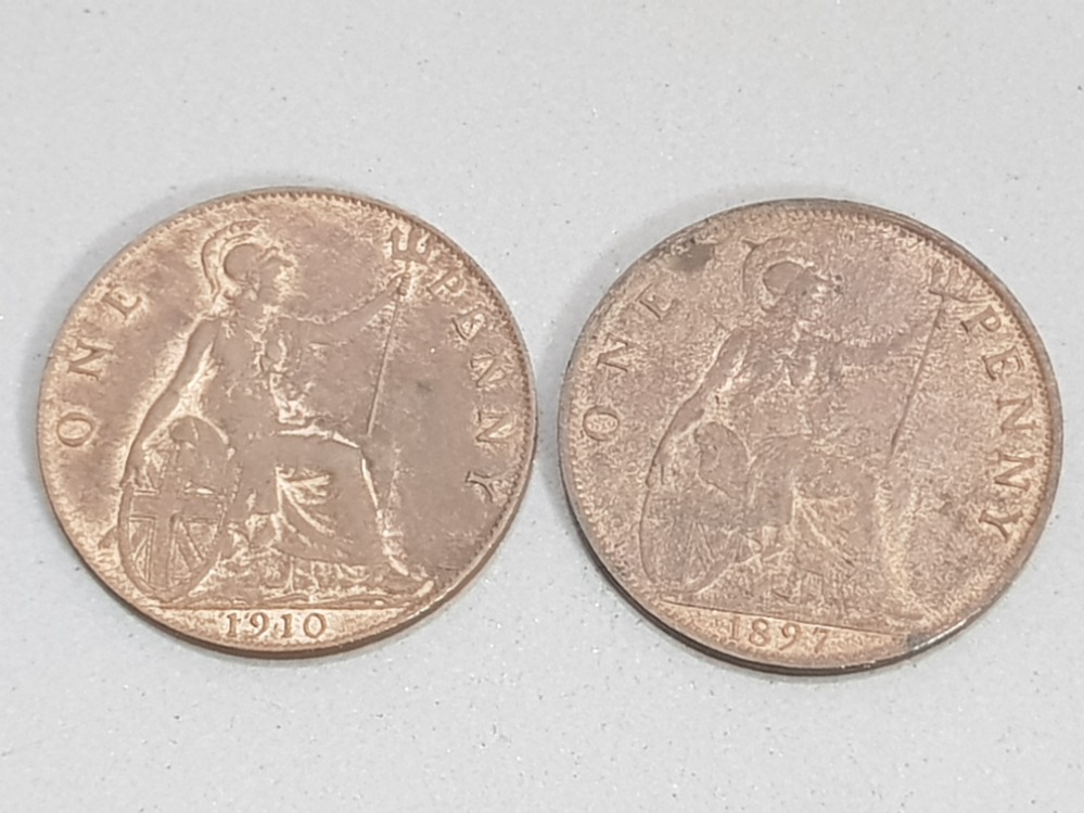 VICTORIA 1897 PENNY AND EDWARD 1910 PENNY BOTH EF