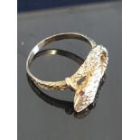 9CT GOLD AND RUBY SET SNAKE PATTERNED RING SIZE O 2.5GRAMS