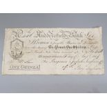 HUDDERSFIELD COMMERCIAL BANK 1 GUINEA BANKNOTE DATED 1809, NO AA 446 FOR BENJAMIN AND JOSHUA