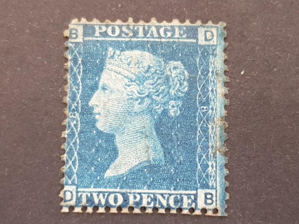 1858 TWO PENCE STAMP, 2D BLUE PLATE 8 WATERMARK INVERTED, USED EXAMPLE WITH ROYAL PHILATELIC SOCIETY