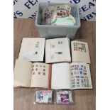 A BOX CONTAINING MISCELLANEOUS WORLWIDE STAMP ALBUMS LOOSE STAMPS ETC