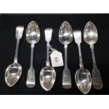SIX VICTORIAN SILVER DESSERT SPOONS BY JOSIAH AND JAMES WILLIAMS EXETER 1858 ENGRAVED INITIALS 372.