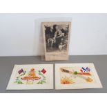 TWO WORLD WAR 1 EMBROIDERED SILKS PLUS EDITH CAVELL SILK PRINT