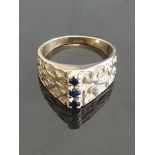 VINTAGE 9CT GOLD FANCY 3 STONE SAPPHIRE RING SIFE O 4.7GRAMS