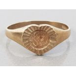 9CT GOLD HEART SHAPED COIN SET RING, 1.4G SIZE M