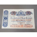 CLYDESDALE BANK 20 POUNDS BANKNOTE DATED 5-7-1944 SERIES T/M 0000918, PICK 187, SLIGHT EDGE WEAR,
