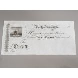 BANK IN NEWCASTLE 20 POUNDS BANKNOTE, UNISSUED DATED 18XX, CIRCA 1840, OUTING 1505H, ABOUT UNC