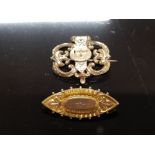 TWO ANTIQUE GOLD BROOCHES ONE WITH BUCKLE DESIGN 10.4G GROSS