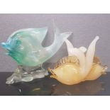 1950S VENETIAN HANDMADE MOUTH BLOWN MURANO GLASS FISH TOGETHER WITH 1950S BLUE WORKED GLASS MURANO