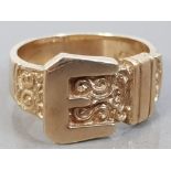9CT GOLD GENTS BUCKLE RING, 10G SIZE W