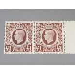 MINT PAIR OF GEORGE VI 1948 1 POUND STAMPS, BROWN MARGINAL, BOTH UNMOUNTED SG 478C