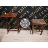 A CONVERTED MAHOGANY TOILET MIRROR WITH BEAD WORK TAPESTRY TO CENTRE AN OAK STOOL AND A SINGLE