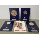 COINS UK 5 DIFFERENT UNCIRCULATED COINS ON CARDS INCLUDING 2018 £5 COIN