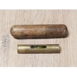 A PERSONAL BRASS SPIRIT LEVEL IN WOODEN CASE