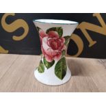 A WEMYSS POTTERY SMALL CABBAGE ROSE PATTERN VASE STAMPED 11.5CM HIGH