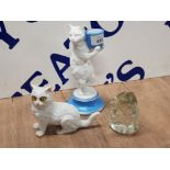 WHITE PORCELAIN CAT CANDLESTICK WITH A FRENCH BLUE BASE LATE VICTORIAN WITH HARD PASTE WHITE CAT