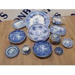 13 PIECES OF BLUE AND WHITE WARE INCLUDES CHILDS MEAT DISH