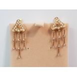 18CT GOLD DIAMOND SET DROP EARRINGS APPROXIMATELY 1.40CT 7.4G