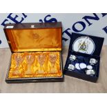 WEBB CONTINENTAL HAND CUT LEAD CRYSTAL SHERRY GLASSES AND QUEEN ELIZABETH COMMEMORATIVE SET