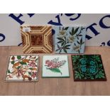 5 INDIVIDUAL VICTORIAN TILES INCLUDING MINTON