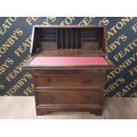 SOLID OAK OLD CHARM WRITING BUREAU WITH PLEATED PANELS AND 2 OVER 4 DRAWERS PLUS KEY