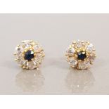 18CT GOLD FLOWER CLUSTER SAPPHIRE AND DIAMOND STUDS 3.3G