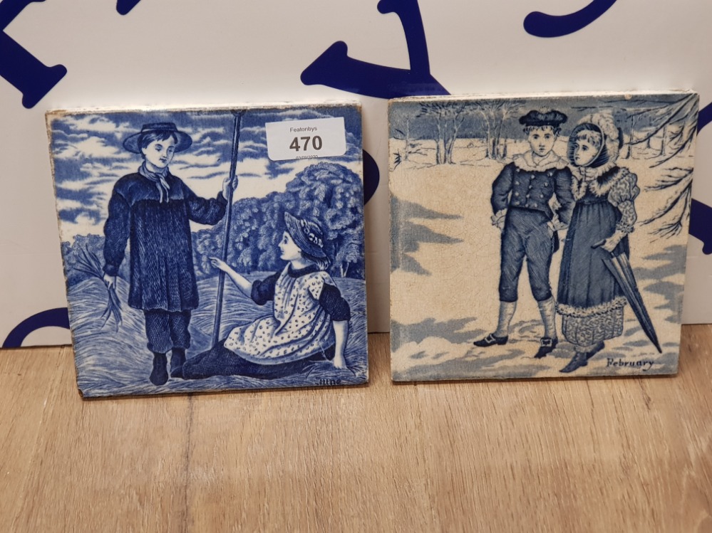 2 WEDGWOOD BLUE AND WHITE TILES FROM THE MONTHLY SERIES JUNE AND FEBRUARY