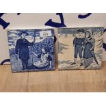 2 WEDGWOOD BLUE AND WHITE TILES FROM THE MONTHLY SERIES JUNE AND FEBRUARY