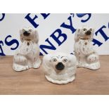 PAIR OF STAFFORDSHIRE WHITE FLAT BACKS EARLY VICTORIAN DOGS AND A RARE STAFFORDSHIRE MONEY BOX