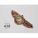 9CT GOLD LADIES WATCH WITH ROSE COLOURED METAL STRAP