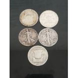 5 COINS INC USA SILVER HALF DOLLARS 1940 AND 1943 WALKING LIBERTY 1948 1954 AND 1963 FRANKLIN