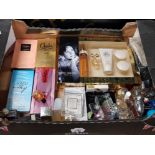 A BOX CONTAINING CHARLIE GOLD PERFUME WHITE DIAMONDS GIFT SET ETC