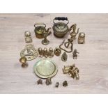 MINIATURE BRASS MANTLE PIECES TO INCLUDE COBRA KETTLES ETC