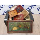 BOX OF TREEN INCLUDING JAPANESE AND CHINESE ITEMS