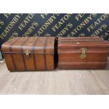 2 ANTIQUE TIN METAL TRUNKS 75CM BY 54CM BY 44CM