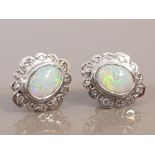 9CT GOLD OPAL AND DIAMOND CLUSTER STUDS 2.2G