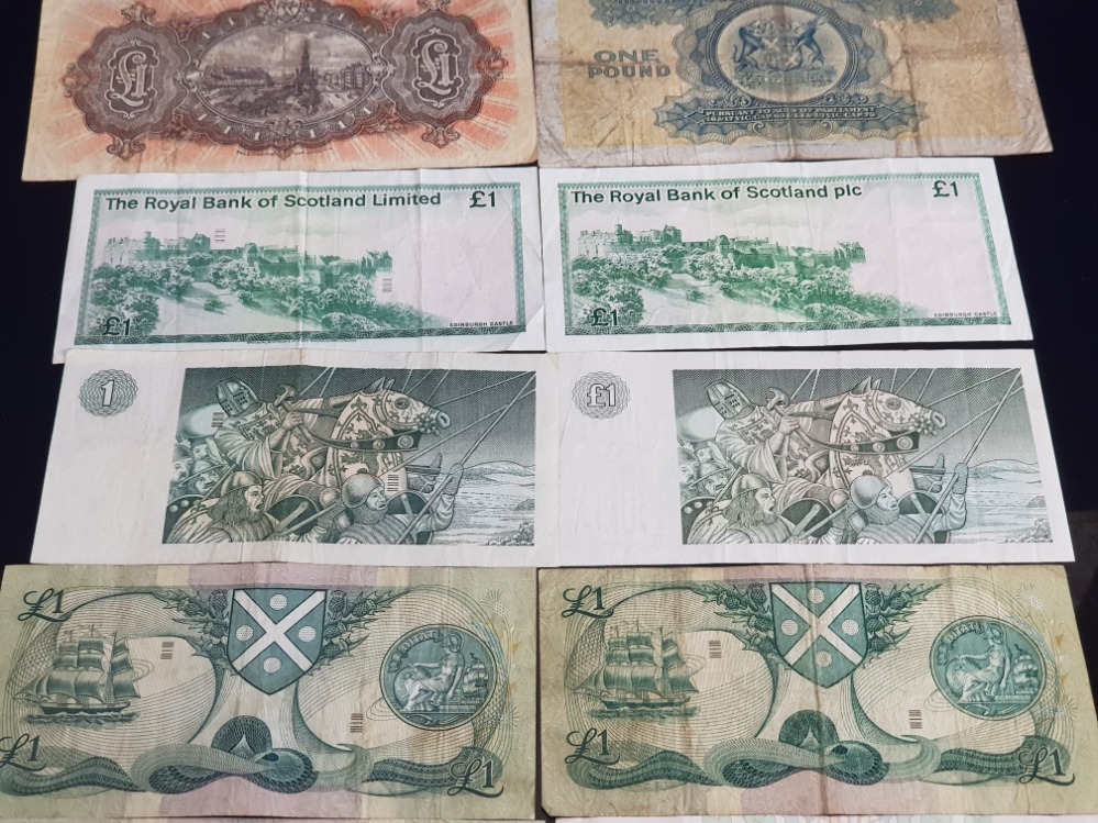 13 DIFFERENT SCOTTISH £1 BANKNOTES INC NORTH OF SCOTLAND BANK 1939 JULY SOILED AND CREASED, NATIONAL - Image 2 of 3