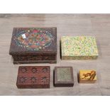 5 MISCELLANEOUS WOODEN CHESTS TO INCLUDE HANDMADE BOX MADE IN KASHMIR