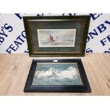 2 LITHOGRAPHS ONE SAILING BARDGE ENTERING TYNEMOUTH AND OTHER DREAD NOUGHT