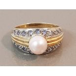 9CT GOLD PEARL AND TANZANITE RING 4.9G SIZE T