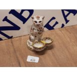 19TH CENTURY FRENCH FAIENCE DOUBLE SALT WITH CAT