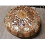 20TH CENTURY LEATHER POUFFE WITH EGYPTIAN PHARAOH DESIGN