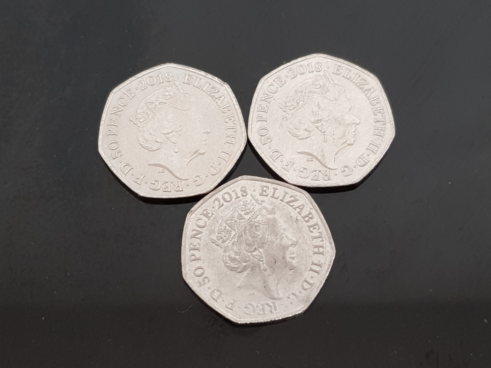 3 UK 2018 50P PIECES TO INCLUDE FLOPSY BUNNY PETER RABBIT AND MRS TITTLEMOUSE ALL GOOD CONDITION - Image 2 of 2