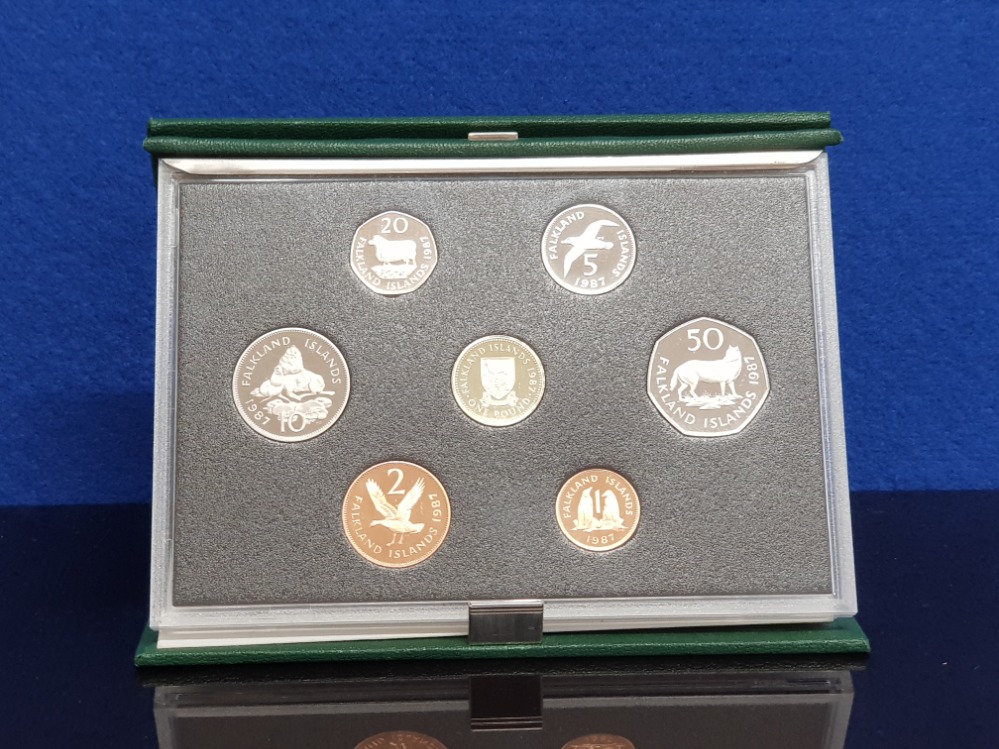 COINS FALKLAND ISLANDS 1987 PROOF SET OF 7 COINS COMPLETE IN ORIGINAL CASE WITH CERTIFICATE