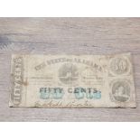 RARE 1863 50 CENTS MONTGOMERY ALABAMA WT51 BANKNOTE